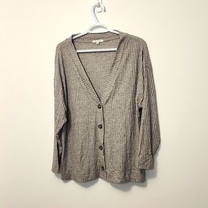 NWOT Z Supply grey ribbed slouchy drop shoulder button down loose sweater size S